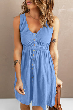 Ärmelloses Sommerkleid mit Knöpfen für Damen in Blau