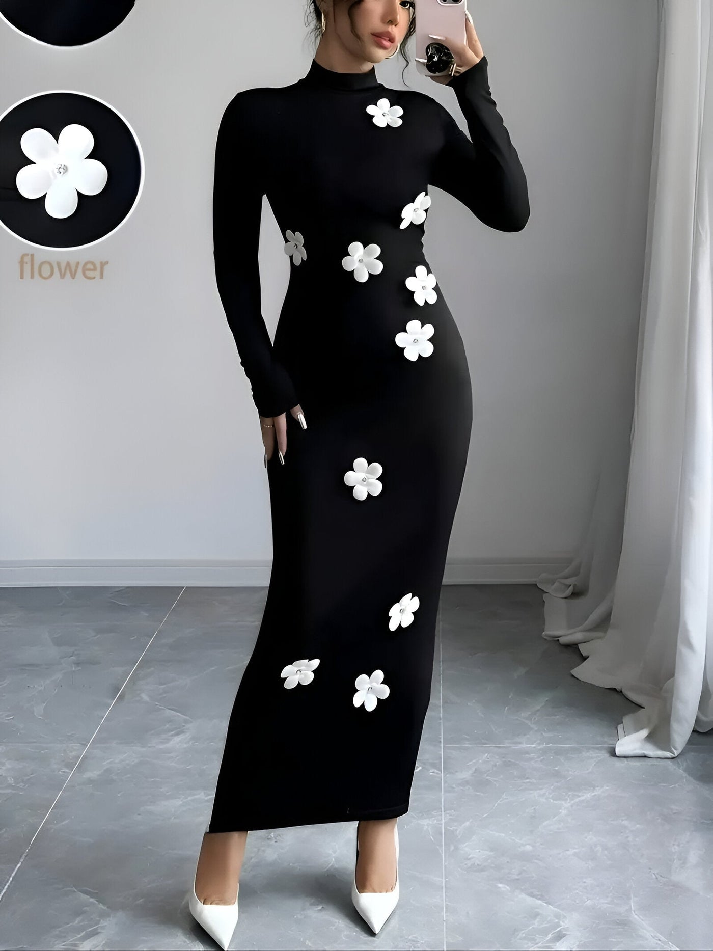 Anina | Elegantes Bodycon-Kleid mit floralem Hals-Ausschnitt
