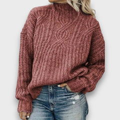 Alina – Retro Rollkragenpullover mit Zopfmuster in Braun