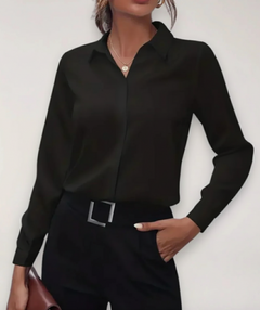 Marie | Damen Elegante Langarm Bluse in Schwarz