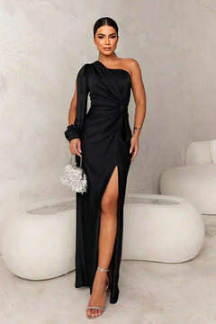 Jocelyn | Einschulter Transparent Abendkleid in Schwarz
