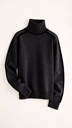 Catalina - Strickrollkragenpullover - Kontrastierende Linien in Schwarz