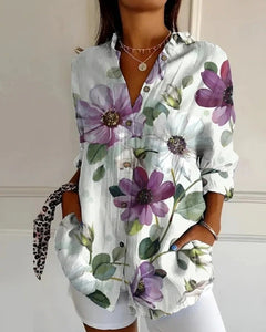 Rosalie | Langarmbluse mit Print und Knopfleiste in Lila -  Blumen
