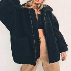 Tulsa - damen fleece sweatshirt mit breitem kragen in Schwarz