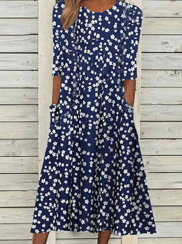 Halben Ärmeln Blumenkleid für Damen