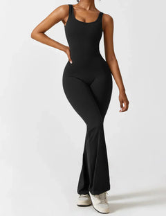 Gretel™ | Rückenfreier, ausgestellter Overall in Schwarz