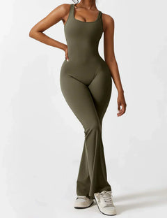 Gretel™ | Rückenfreier, ausgestellter Overall in Olive