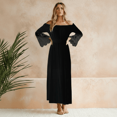 Liana | Damen Elegantes Off-Shoulder Sommerkleid in Schwarz