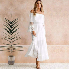 Roma | Damen Elegantes Off-Shoulder Sommerkleid in Weiß