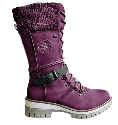 Damen-Winterstiefel mit seitlichem Reißverschluss | Gestrickter Bund