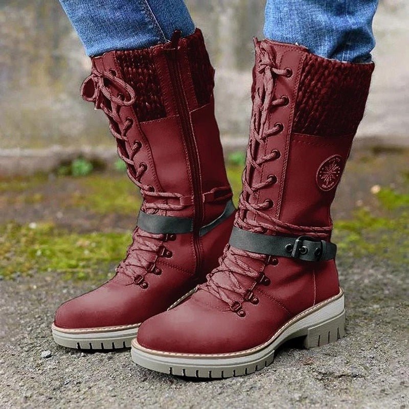 Damen-Winterstiefel mit seitlichem Reißverschluss | Gestrickter Bund