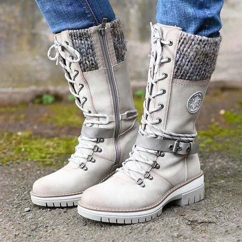 Damen-Winterstiefel mit seitlichem Reißverschluss | Gestrickter Bund