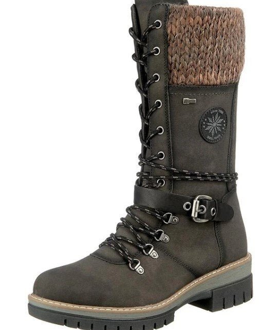 Damen-Winterstiefel mit seitlichem Reißverschluss | Gestrickter Bund