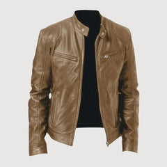 Stilvolle Biker Herren Lederjacke in Khaki