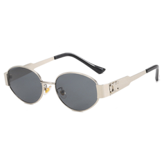 Mary - Retro Ovaler Metallrahmen Sonnenbrille mit getönten Gläsern in Schwarz/Silber