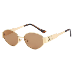 Mary - Retro Ovaler Metallrahmen Sonnenbrille mit getönten Gläsern in Braun/Gold