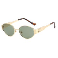 Mary - Retro Ovaler Metallrahmen Sonnenbrille mit getönten Gläsern in Grün/Gold