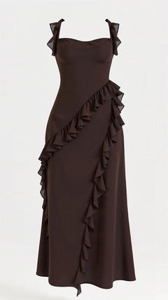 Avery - Kleid - Maxikleid mit Rüschen in Braun