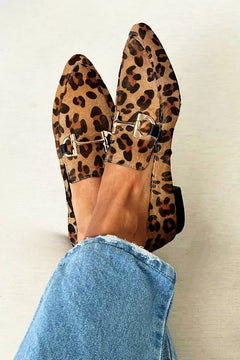 Brunhild | Damen Leopardenmuster Loafer mit Metalldetail in Braun