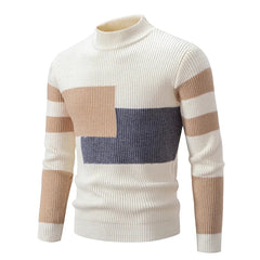 Bunter Rollkragenpulli - Benjamin in Weiß - Khaki - Grau