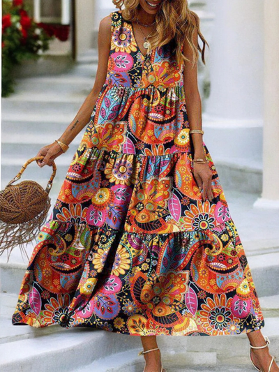 Buntes geblümtes Kleid für Damen | Maxi