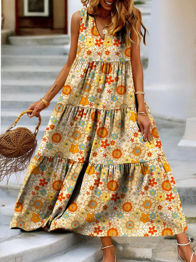 Buntes geblümtes Kleid für Damen | Maxi