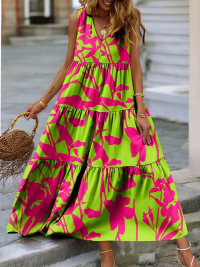 Buntes geblümtes Kleid für Damen | Maxi
