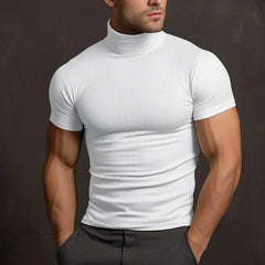 Aljur - Einfarbiges Herren‑T‑Shirt mit Rollkragen in Weiß