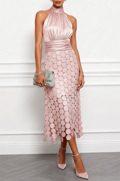 Céline | Halterneck Midi Kleid in Rosa