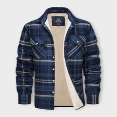 Klaus - Gefütterte Karo-Hemdjacke in Grau-Blau