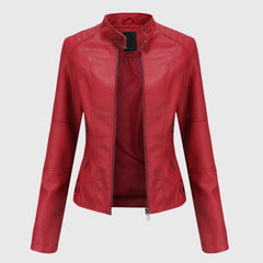 Sophie | Damen Bequem Bikerlederjacke in Rot