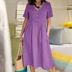 Tarelda - Damen Knopf-Front Midikleid in Lila