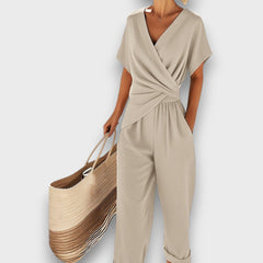 Celira – 2-teiliges Set im Jumpsuit-Stil mit Wickeloptik in Tan