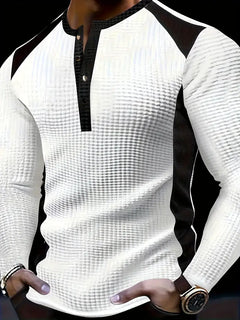 Kyran – Langärmliges Henley Hemd Mit Waffelmuster in Weiß