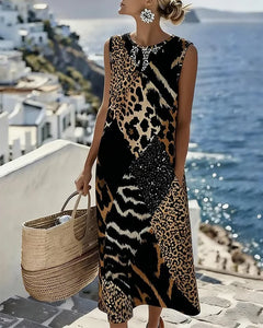 Zosia - Ärmelloses Leopardprint-Kleid mit Soft-Touch in Schwarz