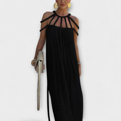 Brinaya – Maxikleid aus Leinenmischung mit geflochtenem Dekolleté in Schwarz