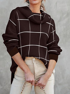 Rollkragenpullover mit Karomuster Pullover mit gestricktem Oberteil in Olivbraun