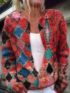 Mathilda - Luxuriöser Strickjacke mit Blumenmuster in Rot