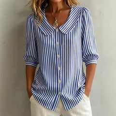 Greta | Damen Gestreifte Bluse mit Knopfleiste in Blau