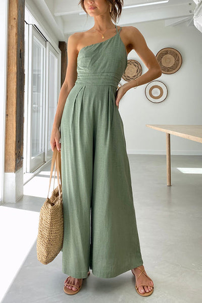 Asymmetrischer Leinen-Jumpsuit für Damen