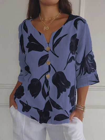 Damen Sommer Button Down Hemd | Blumen Bedrucken