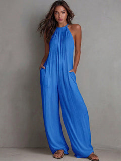 Rosira - Strukturierter Leinen-Jumpsuit in Blau