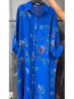 Jovie - Premium-Hemdblusenkleid aus Leinen in Blau