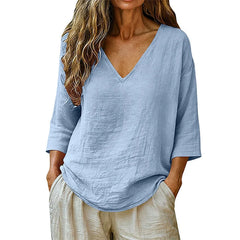 Rhianna - Elegante Bluse mit V-Ausschnitt in Blau