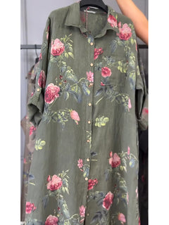 Jovie - Premium-Hemdblusenkleid aus Leinen in Militärgrün