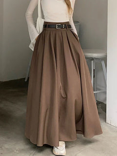 Mirella – Langer Faltenrock mit hoher Taille in Khaki