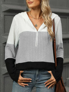 FARBBLOCK KAPUZEN LANGARM T-SHIRT | MODERNER STIL, KOMFORTABEL, VIELSEITIG in Grau