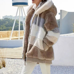 Petra™ | Winterjacke mit Kapuze in Braune Streifen