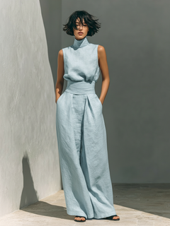 Carlotta | Ärmelloses Blusen Hosen Ensemble in Hellblau