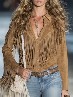 Carlotta | Damen Western Hemd mit Fransen in Braun